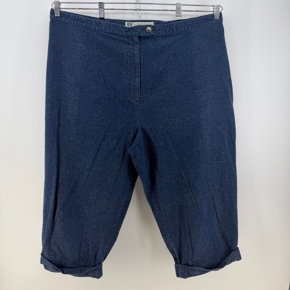 Faded Glory Capri Pants Women 26W Blue Dark Stonewash Denim Cuffed Mom‎ Casual